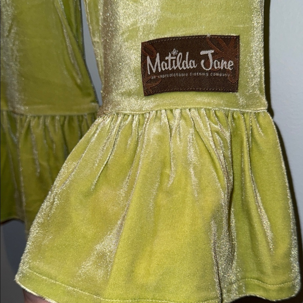 Matilda Jane Orchard Big Ruffle Velour Pants in Lime! Size girls 6, NEW W TAGS